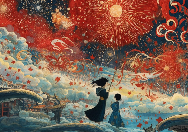 焰火国潮风古建筑节日背景插画,插画/手绘图,插画/手绘图库,插画/手绘图下载,插画/手绘